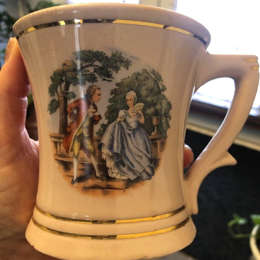 Vintage Victorian Pink Ceramic Mug Romance Gold Trim